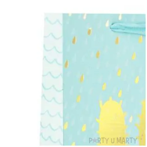 torebka prezentowa zloty kaktus blekitna partypal 23 x 18 cm