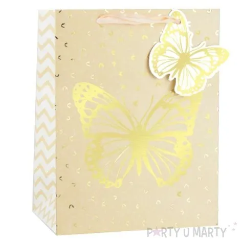 torebka prezentowa zloty motyl naturalny partypal 42 x 32 cm