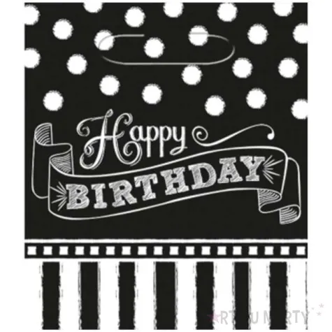 torebki happy birthday paski i kropki bialo czarne amscan 8 szt