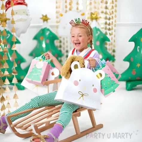 torebki na prezenty mis polarny bialy partydeco 27 x 31 5 cm