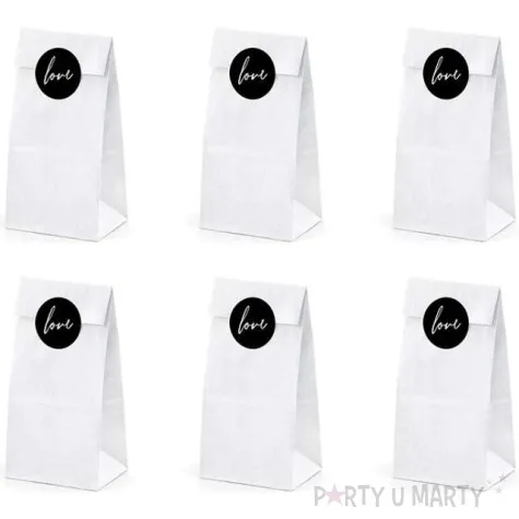 torebki na slodycze love biale partydeco 6 szt