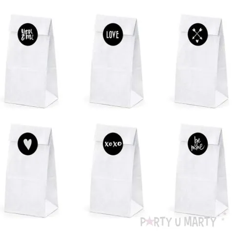 torebki na slodycze love mix biale partydeco 6 szt