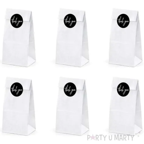torebki na slodycze thank you biale partydeco 6 szt
