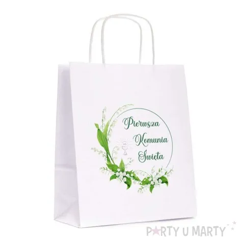 torebki prezentowe komunia swieta konwalie 18x22 cm