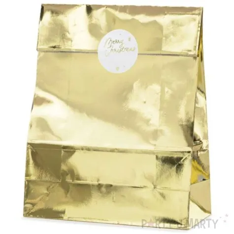 torebki prezentowe merry christmas zlote partydeco 18x28 cm 3 szt