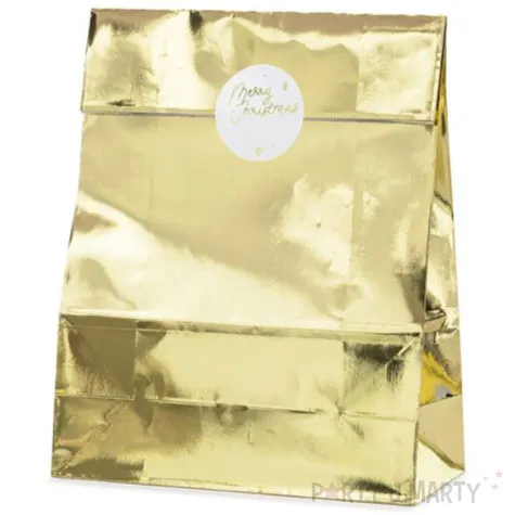 torebki prezentowe merry christmas zlote partydeco 25x38 cm 3 szt
