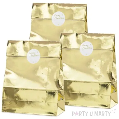 torebki prezentowe merry christmas zlote partydeco 25x38 cm 3 szt