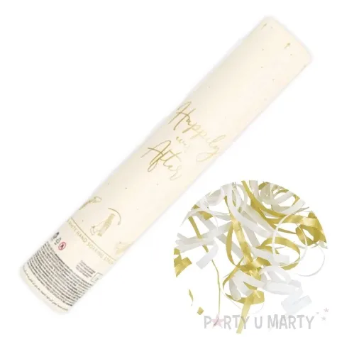 tuba manualna konfetti serpentny bialo zloty partydeco 25 cm
