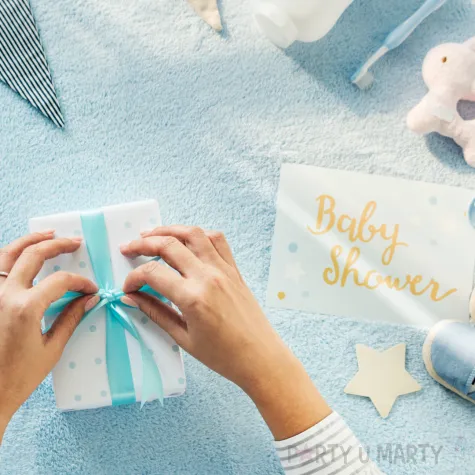 tuba strzelajaca konfetti baby shower boy blekitny triplex 30 cm