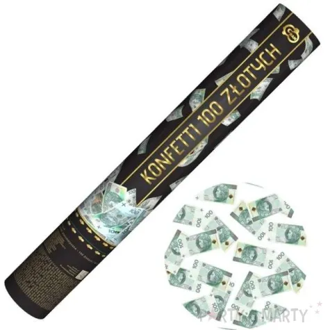 tuba strzelajaca konfetti banknoty 100 pln papier 40 cm godan
