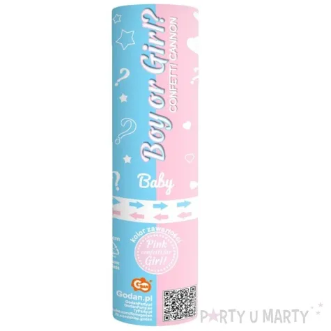 tuba strzelajaca konfetti boy or girl kolka rozowe godan 15 cm