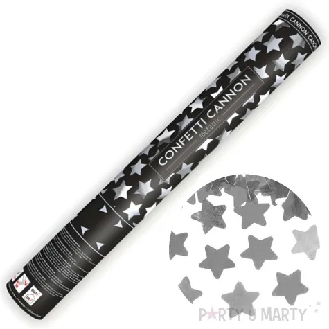 tuba strzelajaca konfetti gwiazdki srebrny partydeco 40 cm
