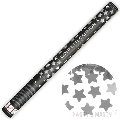 tuba strzelajaca konfetti gwiazdki srebrny partydeco 60 cm