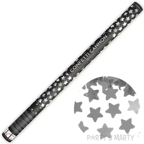 tuba strzelajaca konfetti gwiazdki srebrny partydeco 80 cm