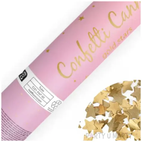 tuba strzelajaca konfetti gwiazdki zloty partydeco 20 cm