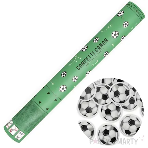 tuba strzelajaca konfetti kolka pilka nozna bialo czarne partydeco 40 cm