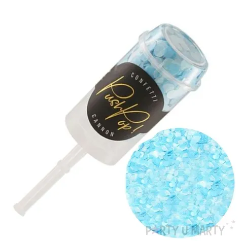 tuba strzelajaca konfetti kolka push pop blekitny partydeco 18 cm