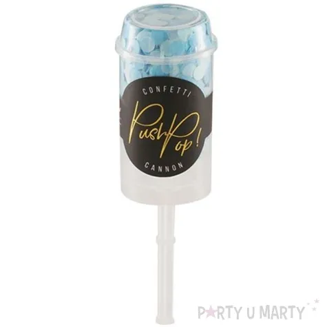 tuba strzelajaca konfetti kolka push pop blekitny partydeco 18 cm