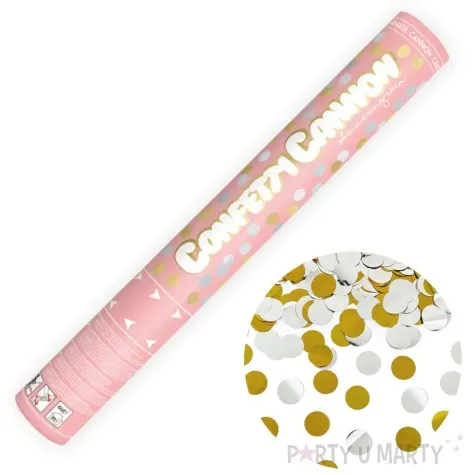 tuba strzelajaca konfetti kolka srebrno zloty partydeco 40 cm