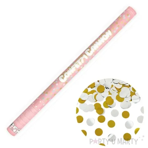 tuba strzelajaca konfetti kolka srebrno zloty partydeco 80 cm