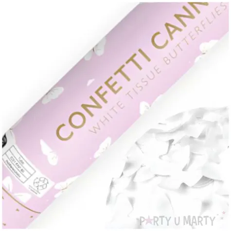 tuba strzelajaca konfetti motylki bialy partydeco 28 cm