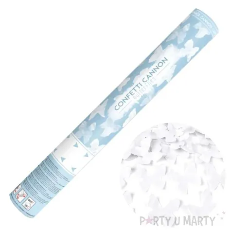 tuba strzelajaca konfetti motylki bialy partydeco 40 cm