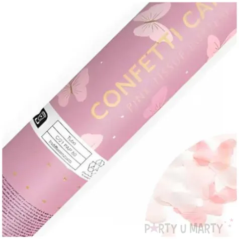 tuba strzelajaca konfetti motylki rozowy partydeco 20 cm