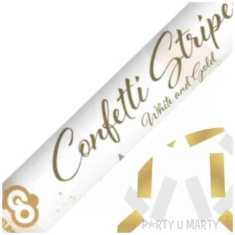 tuba strzelajaca konfetti paski bialo zloty godan 40 cm