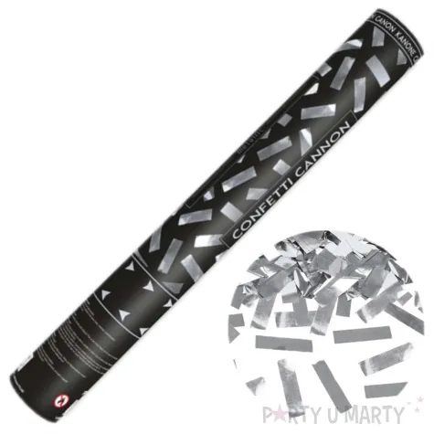 tuba strzelajaca konfetti paski srebrny partydeco 40 cm