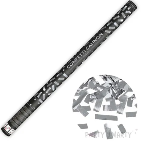 tuba strzelajaca konfetti paski srebrny partydeco 80 cm