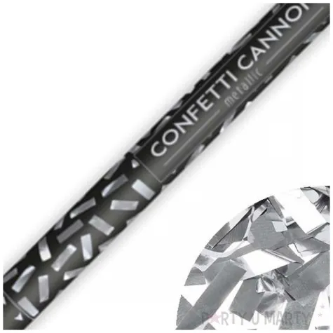 tuba strzelajaca konfetti paski srebrny partydeco 80 cm