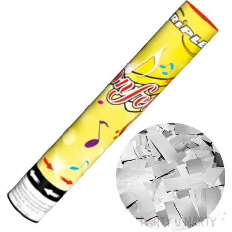 tuba strzelajaca konfetti paski srebrny triplex 30 cm