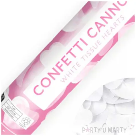 tuba strzelajaca konfetti serca bialy partydeco 28 cm