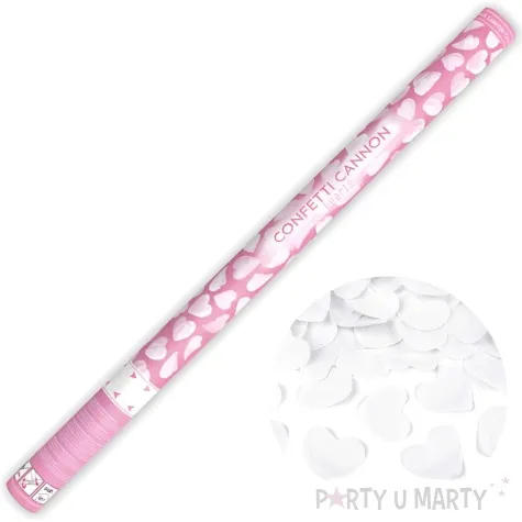 tuba strzelajaca konfetti serca bialy partydeco 80 cm