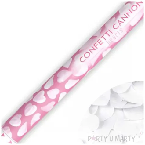tuba strzelajaca konfetti serca bialy partydeco 80 cm