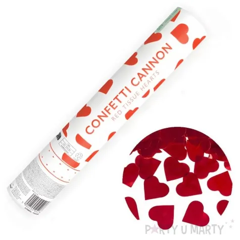tuba strzelajaca konfetti serca czerwony partydeco 28 cm
