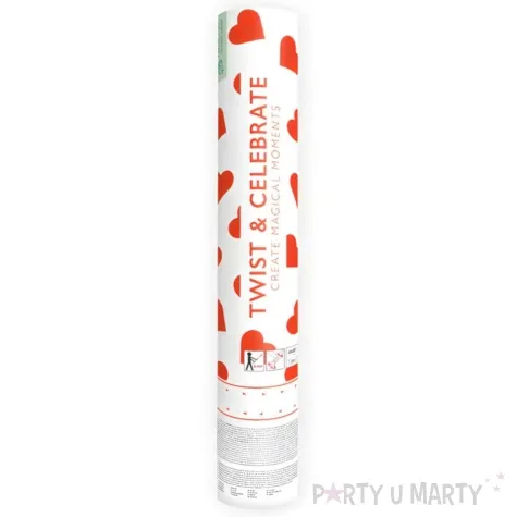 tuba strzelajaca konfetti serca czerwony partydeco 28 cm