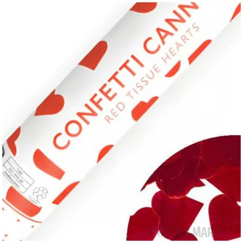tuba strzelajaca konfetti serca czerwony partydeco 28 cm