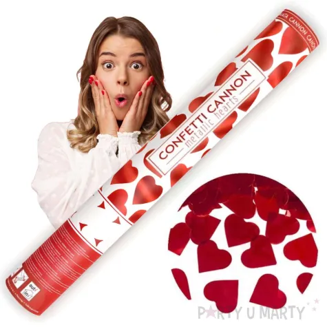 tuba strzelajaca konfetti serca czerwony partydeco 40 cm