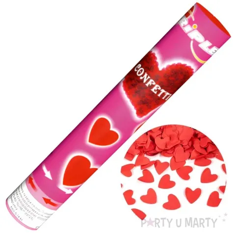 tuba strzelajaca konfetti serca czerwony triplex 30 cm