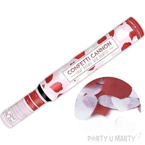 tuba strzelajaca konfetti serca i platki roz czerwony 50cm 1szt