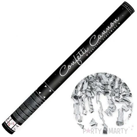 tuba strzelajaca konfetti serpentyny srebrny partydeco 60 cm