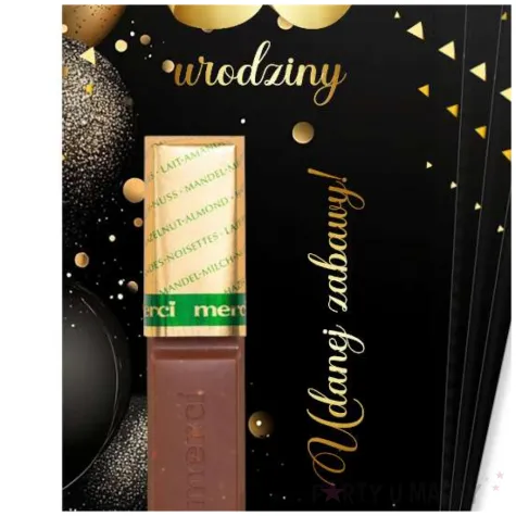 upominek dla gosci bileciki na czekoladki 30 urodziny glamour merci podziekowania 5 szt