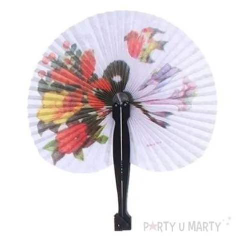 wachlarz papierowy kwiaty i ptak bialy 21 x 23 cm