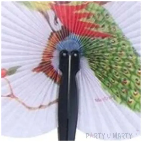 wachlarz papierowy paw zielony bialy 21 x 23 cm