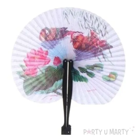 wachlarz papierowy ptaszki i roza bialy 21 x 23 cm