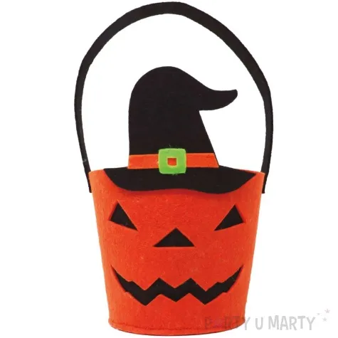 wiaderko na cukierki dynia w kapeluszu guirca 25 cm
