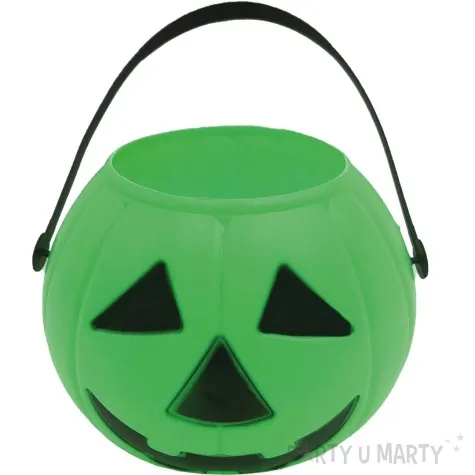 wiaderko na cukierki dynia z usmiechem zielone guirca 15 cm
