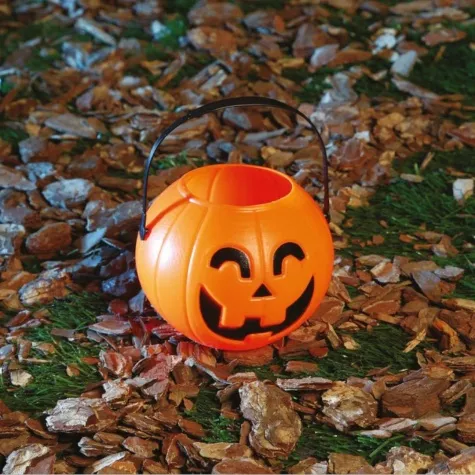 wiaderko na cukierki mini dynia z usmiechem pomaranczowy guirca 9 cm