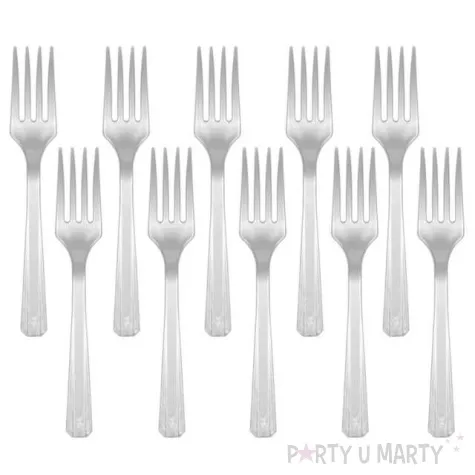 widelce plastikowe amscan srebrne 16 cm 10 szt